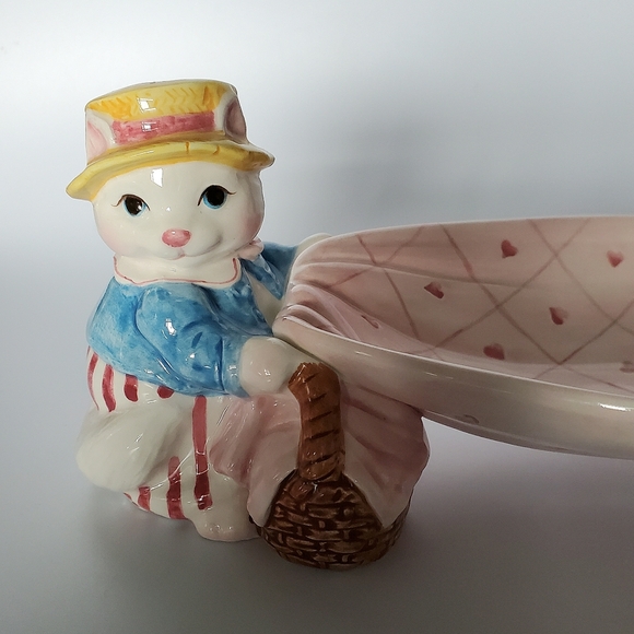 (2) 1992 Fitz and Floyd Ceramic Rabbits / Bunny Pink Oval Dishes - Picture 3 of 16